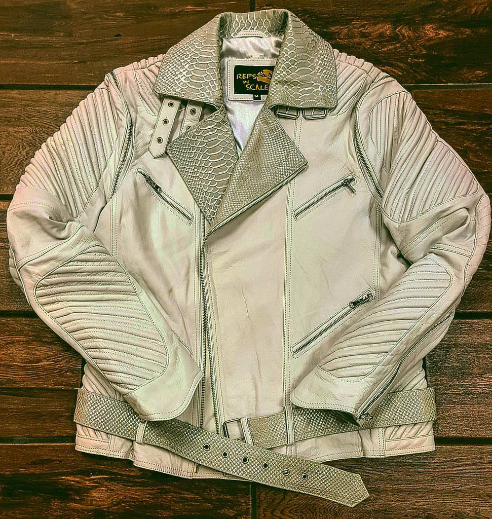 Pearl White Lambskin Leather Moto Vest/Jacket Combo - Reps And Scales