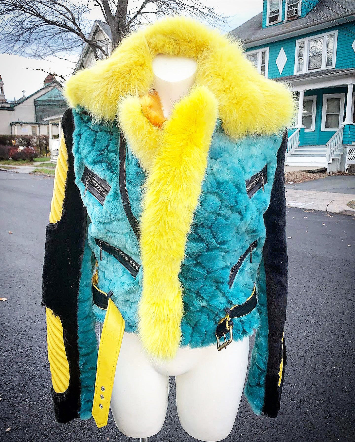 lady biker fur coat